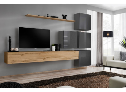 Luxus Holz Garnitur TV-Ständer Holz Wohnzimmer Wohnwand Wand Regal Design