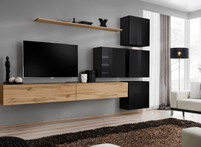 Holzmöbel Wohnwand TV-Ständer Wand Regal Komplett Luxus Garnitur Set