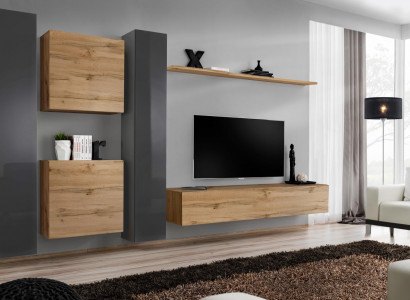 Braun Wohnwand Designer Sideboard Modern TV-Ständer Wohnzimmer Wandregal