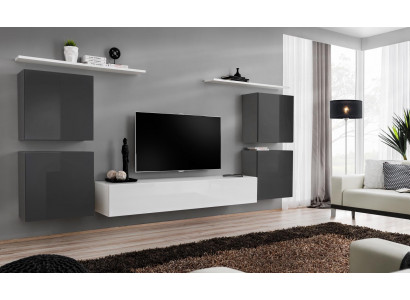 Wohnzimmer Weiß Wohnwand Set Wandregal TV-Ständer Holzmöbel 2x Vitrine Wohnwand