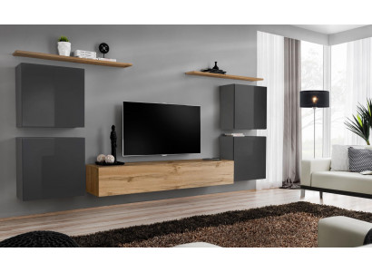 Luxus Wohnwand Komplett 7tlg Designer Wandregal Wohnzimmer Braun TV-Ständer