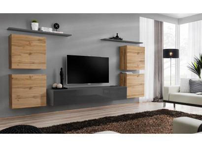 Holzmöbel Wohnwand Wohnzimmer Grau Wandregal Luxus Einrichtung Neu