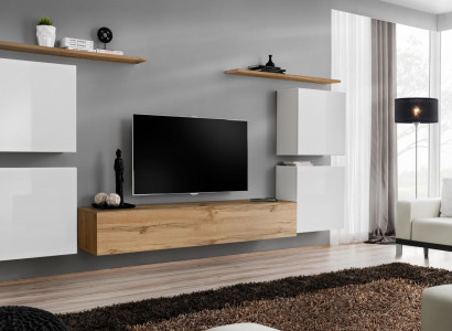 Garnitur Set 7tlg Luxus Neu Wohnwand Braun TV Ständer Wandschrank Holz