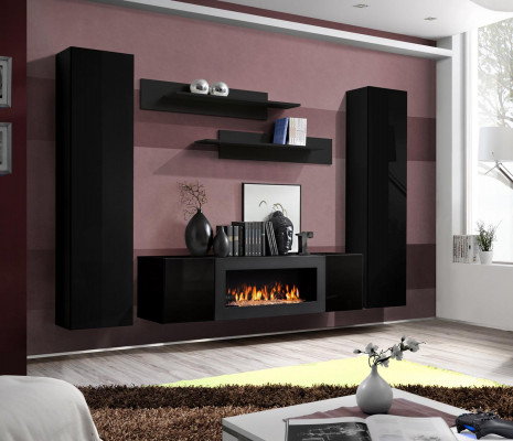 Luxus Modern Wohnzimmer Set 5tlg. Wohnwand Wandschrank Holz Möbe Neu
