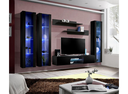 Luxus Schwarz Wohnwand Hänge Vitrine Designer Wohnzimmer Holz Möbel Einrichtung