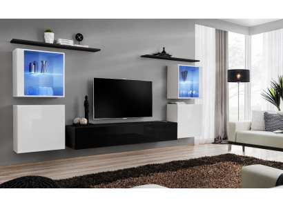 Holzmöbel Schwarz Wohnwand Wohnzimmer Wandregale Luxus Einrichtung Schrank Neu
