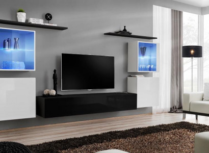 Holzmöbel Schwarz Wohnwand Wohnzimmer Wandregale Luxus Einrichtung Schrank Neu