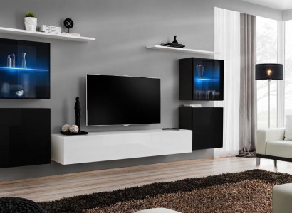 Wohnwand Weiß Wandregale TV Ständer Komplett Sideboard Hochglanz Einrichtung
