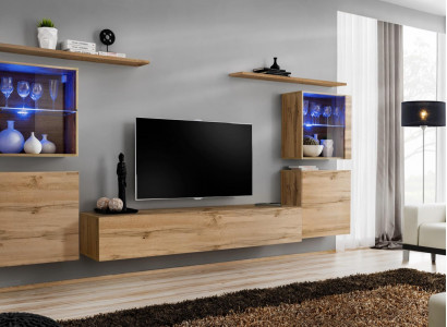 Wohnwand Luxus Set 7tlg. Wohnzimmer Wand Schrank Wandregale Holz Möbel Gruppe