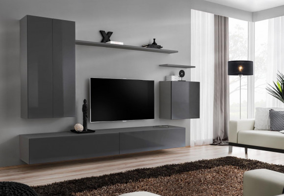 Luxus Grau Wohnwand Modern TV Ständer Sideboard Wohnzimmermöbel Neu