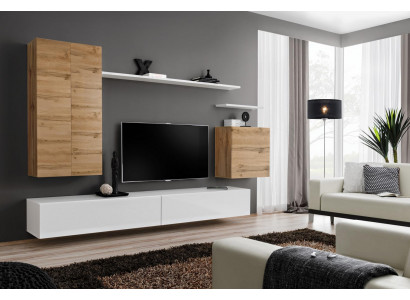 Wohnwand TV-Ständer Set Design Wand Regal Wohnzimmer Holz Hänge Schrank Möbel