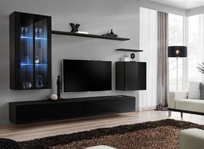 Wohnzimmermöbel Wohnwand Wandschrank Sideboard Schwarz Luxus Holzmöbel