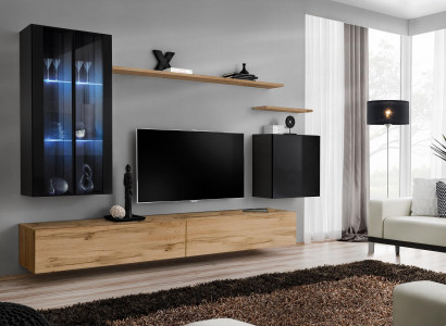 Wohnwand Hänge Vitrine Wandschrank Designer TV-Ständer Einrichtung Regale Modern