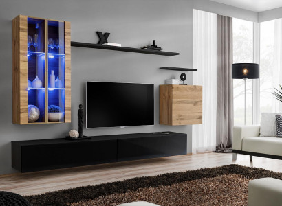Wohnwand Holzmöbel Schwarz TV-Ständer Sideboard Wandschrank Holzmöbel Neu