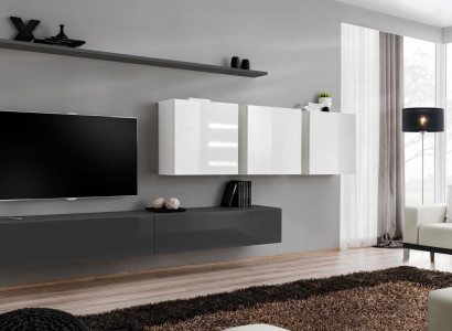 Holzmöbel Wohnwand Grau Designer TV-Ständer Hochglanz Sideboard Wandschrank