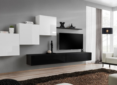 Wohnwand Schwarz Komplett TV-Ständer Wandregal Luxus Wandschrank Design