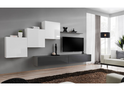 Designer Wohnwand Grau TV Ständer Moderne Sideboard Wandregal TV Ständer Neu