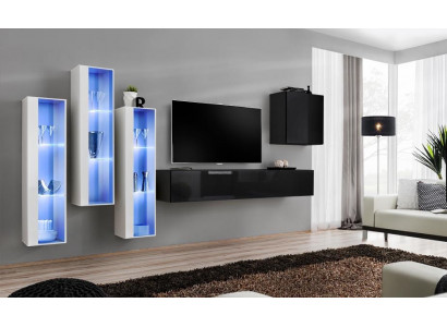 Schwarz TV Ständer Wohnwand Set 5tlg Wandschrank Holzmöbel Designer Neu