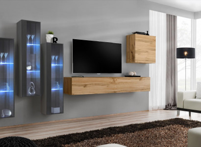 Wohnzimmer Wohnwand Holz Luxus Garnitur Einrichtung neu Stil Modern Luxus Braun