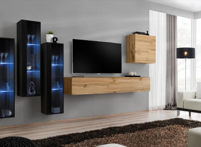 Modern Wohnwand Braun TV Ständer Wand Schrank Holzmöbel Designer Hochglanz
