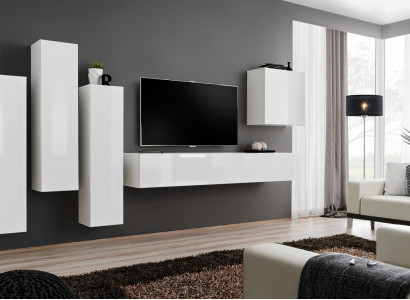 Wohnzimmer Garnitur Luxus Weiß Wandschrank Wohnwand Holz Möbel TV-Ständer