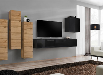 Wohnwand Wandschrank tv Möbel Wohnzimmer Einrichtung TV Ständer Modern Schwarz