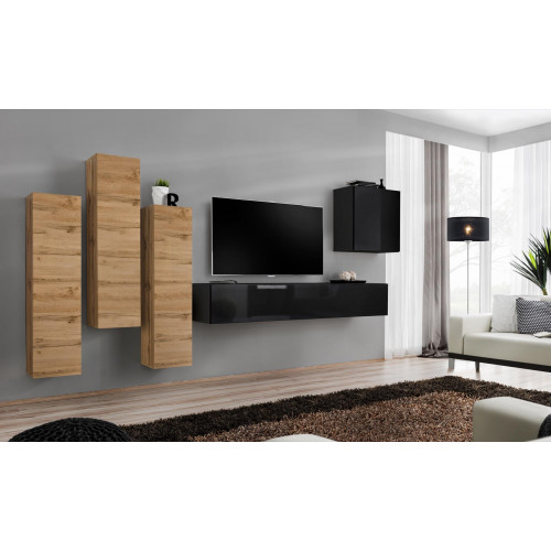 Wohnwand Wandschrank tv Möbel Wohnzimmer Einrichtung TV Ständer Modern Schwarz