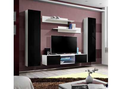 Designer Wohnzimmer Luxus Wohnwand Hänge Sideboard mit Kamin Modern Design