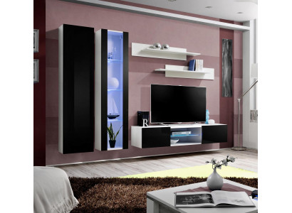 Luxus Komplett 5tlg Designer Wohnwand Modern Hänge Vitrine TV-Ständer