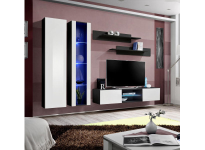 Modern Wohnwand Set Schwarz Hänge Vitrine Designer Wohnzimmer Möbel TV-Ständer