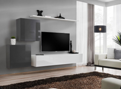 Wohnwand Wohnzimmer Set 4tlg Stil Modern Lowboard Wandregal Weiß Wandschrank