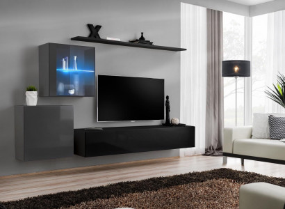 Wohnwand 2x Wandschrank Einrichtung Hochglanz Wand Regal Designer Holz Möbel