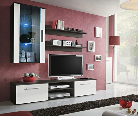 Wohnwand Komplette 5tlg.Wohnzimmer Einrichtung Set Regale Wandschrank TV-Ständer