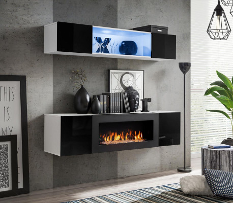 Designer Hänge Sideboard Holzmöbel Komplett Schwarz Luxus Wohnwand 2 tlg. Neu