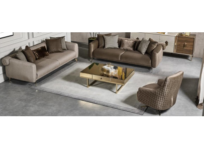 Braun-graue Sofagarnitur 3+3 Sitzer + Sessel Designer Polstercouchen