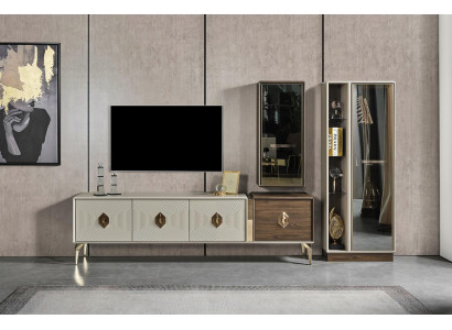 Designer Wohnzimmergarnitur Luxus TV-Ständer Vitrine Wandschrank 3tlg