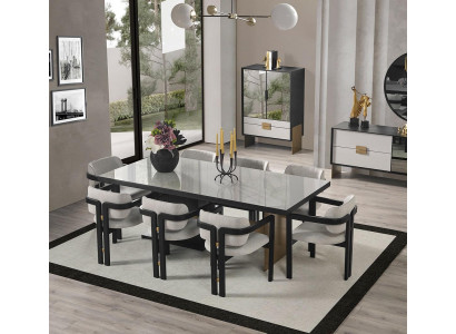 Designer Essgruppe Luxus Garnitur Esstisch 8x Stühle Esszimmer Möbel