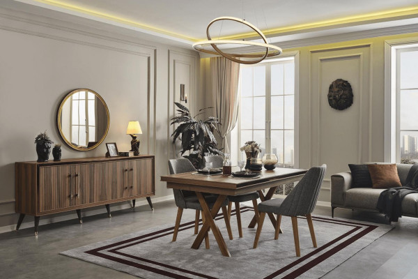 Braunes Esszimmer Set Designer Esszimmergarnitur Esstisch Stühle Spiegel