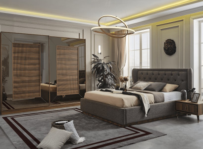 Schlafzimmergarnitur Polsterbett 2x Nachttische Kleiderschrank 4tlg Set