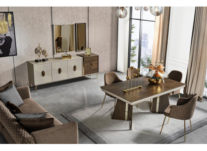 Luxuriöses Esszimmer Set Stilvoler Esstisch 6x Stühle Sideboard Spiegel