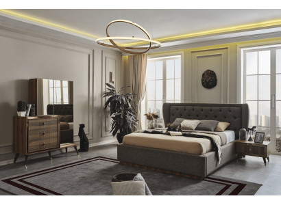 Modernes Schlafzimmer Set Designer Bett 2x Nachttische Kommode Spiegel