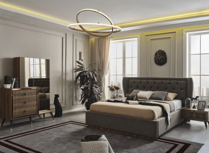 Modernes Schlafzimmer Set Designer Bett 2x Nachttische Kommode Spiegel