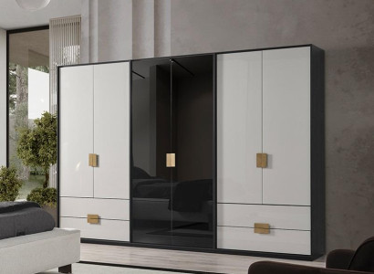 Schwarz-Weißer Schlafzimmer Kleiderschrank Moderner 6-Türiger Schrank