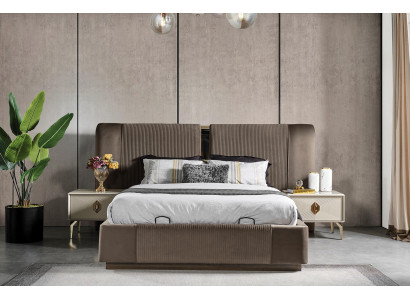 Braunes Schlafzimmer Set Designer Doppelbett 2x Nachttische Luxus Möbel