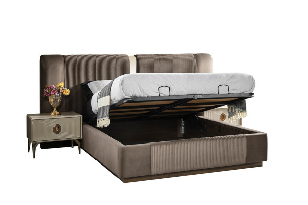 Braunes Schlafzimmer Set Designer Doppelbett 2x Nachttische Luxus Möbel
