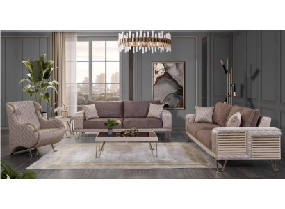 Braun-Beige Sofagarnitur 3+3+1 Sitzer Designer Couchtisch Beistelltisch