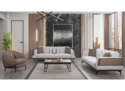 Grau-Braune Sofagarnitur 3+3+1 Sitzer Wohnzimmer Set + Luxus Couchtisch