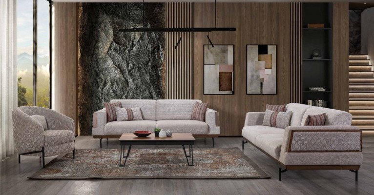 Taupe Sofagagnitur 3+3+1 Sitzer Wohnzimmer Set Couchtisch Moderne Sofas