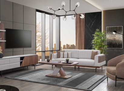 Modernes Wohnzimmer Set 3-Sitzer Couchtisch TV-Ständer Wandregal 5tlg