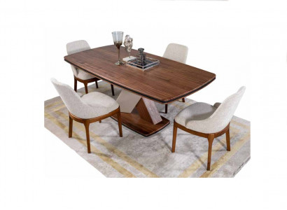Braun-Graue Esszimmer Garnitur Luxus Esstisch 4x Stühle Essgruppe Set